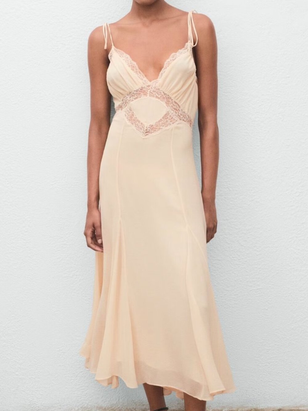 Mango Beige Lace Embroidered Camisole Dress